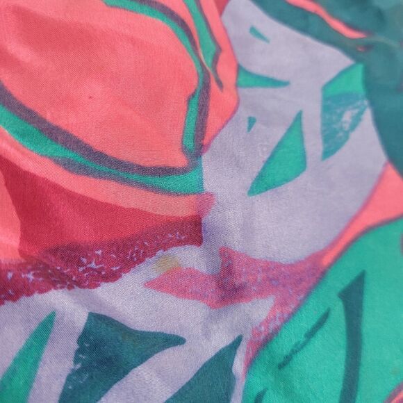 VINTAGE 80s/90s blouse multicolor silk abstract‎ leaf top M - Picture 5 of 8